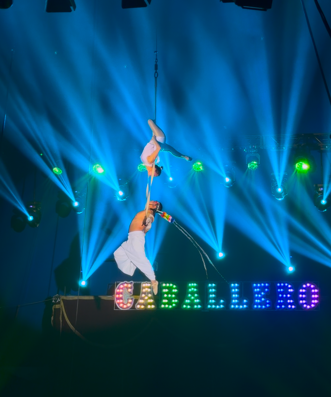 Feng Huang Duo performing aerial grace at the top of the circus tent
